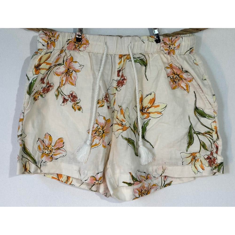 Rachel Roy Floral Linen Shorts Womens S Cream Orange Vacation Garden